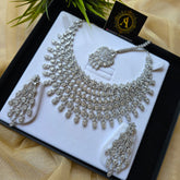 Ember - Statement Silver White Cubic Zirconia Necklace Set With Earrings