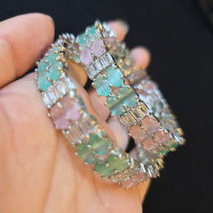 Mint and Pink Quartz Bangles (Size: 2.4)