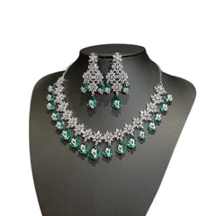 Green Topaz Necklace Set with Cubic Zirconia – White Gold Plated