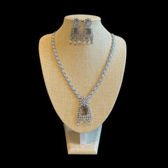 Smokey Brown Necklace Set - Black Polish Oxidised