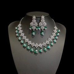 Green Topaz Necklace Set with Cubic Zirconia – White Gold Plated