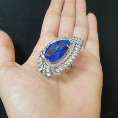Vivid Blue Sapphire Pear Cut Size Adjustable Ring