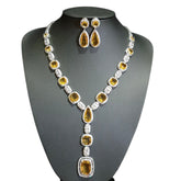 Yellow Citrine Necklace Set – White Gold Plated with Cubic Zirconia