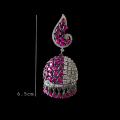 Kaia - Bespoke Ruby Red & White Cubic Zirconia Jhumka Earrings
