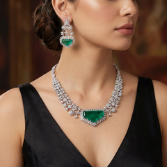Lezzy - Emerald Doublet Statement Necklace Set With Earrings