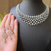 Renu - Dazzling Silver White Cubic Zirconia Necklace Set With Earrings