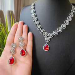 Kesha - Swarovski Lava Red & White Stones Necklace Set with Earrings