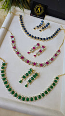 Irsa - Gold Gemstones Necklace Set With Earrings