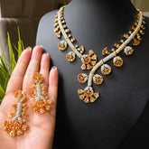Amaish - Bespoke Cubic Zirconia Statement Necklace Set With Earrings