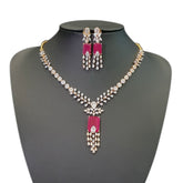 Ruby Necklace Set With Cubic Zirconia - Yellow Gold Plated
