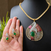 Mirca - Gold Gemstones Pendant Necklace Set With Earrings