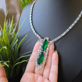 Lab-Grown Emerald Necklace Set – White Gold Plated with Cubic Zirconia