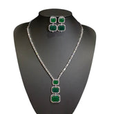 Lab-Grown Emerald Necklace & Earring Set with Cubic Zirconia – White Gold Plated