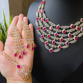 Hollie - Rubies Gold Six Layers Necklace Set with Earrings