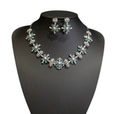 Lab-Grown Emerald Necklace Set – White Gold Plated with Cubic Zirconia & Pearls