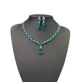 Green Topaz Necklace Set with Cubic Zirconia - White Gold Plated