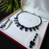 Beli - Sapphire Blue Silver Necklace Set with Earrings