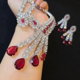 Lab-Grown Garnet Necklace Set with Cubic Zirconia – White Gold Plated