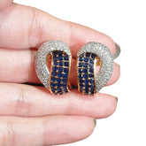 Stunning Blue Sapphires Stud Earrings with Cubic Zirconia - Yellow Gold Plated