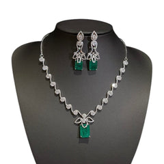 Emerald Green Necklace Set – White Gold Plated with Cubic Zirconia