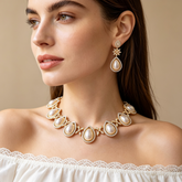 Raem - Exquisite Pearl & CZ Jewellery Set Yellow GOLD plated
