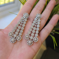 Kisha - Dazzling White Gold Cubic Zirconia Double Layered Necklace Set With Earrings