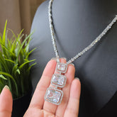 Dazzling Silver White Cubic Zirconia Necklace Set with Earrings