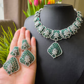 Ada - Bold Emeralds Statement Necklace Set With Earrings