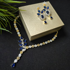 Vina - Blue Sapphires Gold Necklace Set With Earrings