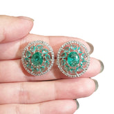 Light Green Topaz Stud Earrings With Cubic Zirconia - White Gold Plated