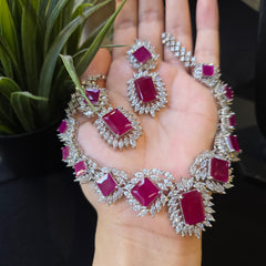 Anna - Deep Rubies Pink Necklace Set with Earrings