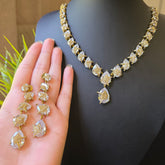 Ayra - Clear Stones Gold Necklace Set With Earrings