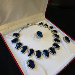Bella - Statement Sapphire Blue Necklace Set with Earrings and Ring