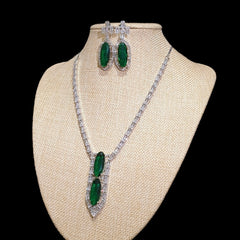 Lab-Grown Emerald Necklace Set – White Gold Plated with Cubic Zirconia