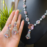 Anni - Swarovski Pink Stones Necklace Set with Earrings