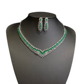 Emerald Green Necklace Set with Cubic Zirconia – White Gold Plated