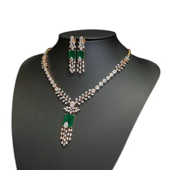 Elegant Emerald Necklace Set with Cubic Zirconia – Yellow Gold Plated