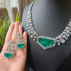 Lezzy - Emerald Doublet Statement Necklace Set With Earrings