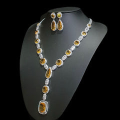 Yellow Citrine Necklace Set – White Gold Plated with Cubic Zirconia