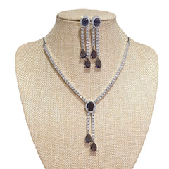 Lab-Grown Purple Amethysts Necklace Set with Cubic Zirconia – White Gold Plated