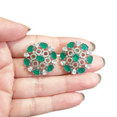 Lab-Grown Emerald Stud Earrings with Cubic Zirconia - White Gold Plated