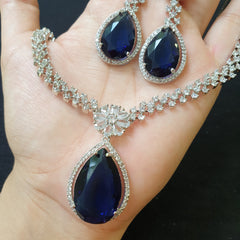 Blue Sapphire Necklace Set with Tikka