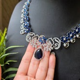 Afi - Floral Sapphire Blue Silver Necklace Set with Earrings