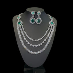 Green Topaz Necklace Set - White Gold Plated with Cubic Zirconia