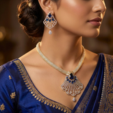 Remi - Gold Sapphire Blue Pendant Set with Earrings