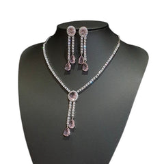 Baby Pink Stone Necklace Set with Cubic Zirconia – White Gold Plated