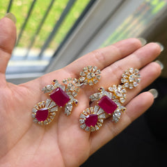 Elanor - Gold Ruby Pendant Set with Earrings