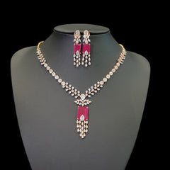 Ruby Necklace Set With Cubic Zirconia - Yellow Gold Plated