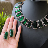 Lyra - Bespoke Oxidised Emerald Green Statement Necklace Set with Earrings