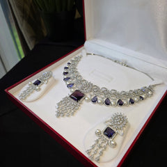 Skye - Timeless Pearls and Purple Amethyst Necklace Set with Earrings
